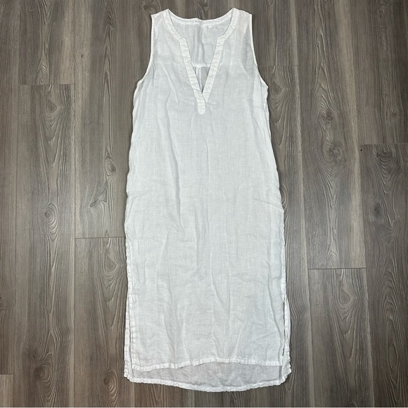 Athleta White Linen Midi Dress Coverup Size L – Resort, Beach, Summer - Picture 1 of 6